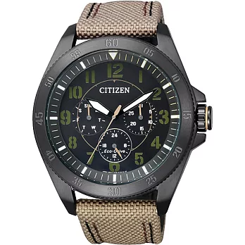 CITIZEN Eco-Drive 野外叢林戰時尚運動腕錶-黑+咖啡-BU2035-05E