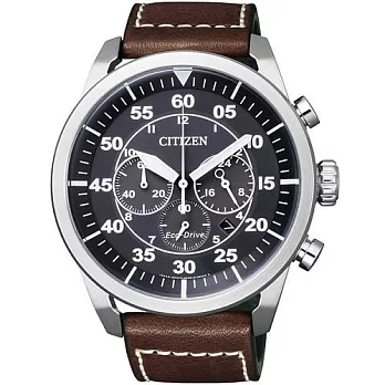 CITIZEN Eco-Drive 航道新方向計時運動優質腕錶-黑+咖啡-CA4210-16E