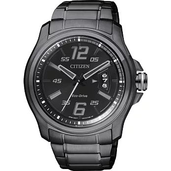 CITIZEN Eco-Drive 豪邁奔馳光動能時尚鋼帶腕錶-黑-AW1354-58E