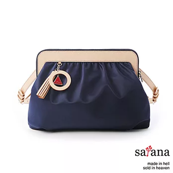 satana - 細緻摺景 經典懷舊側肩包 - 墨藍色
