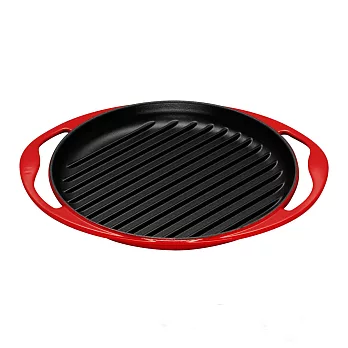 LE CREUSET－圓形鑄鐵烤盤（櫻桃紅．直徑25cm）