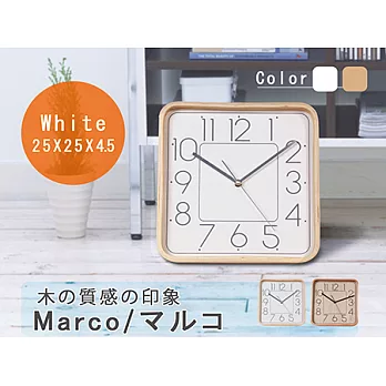 H&D 可達日式原木方型掛鐘時鐘-二色白色