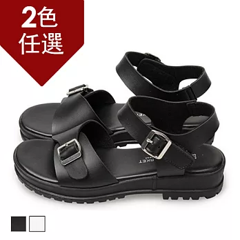 FUFA MIT 簡約單扣厚底涼鞋 (N19) - 共兩色22.5黑