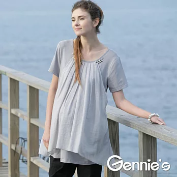 Gennie’s奇妮-時尚飄逸褶飾春夏孕婦上衣(G3X42)M灰