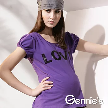 Gennie’s奇妮-青春亮眼字母春夏孕婦上衣(G3X43)紫M紫