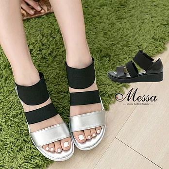 【Messa米莎專櫃女鞋】MIT 炎夏涼感金屬色系內真皮厚底涼鞋 -兩色35銀色