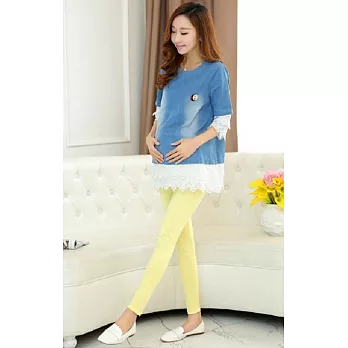 韓國流行舒適棉質繽紛馬卡龍孕婦托腹內搭褲FREE黃色