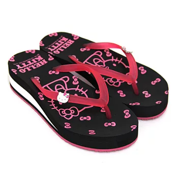 HELLO KITTY 凱蒂貓朵結印花鬆糕厚底夾腳拖鞋36黑色