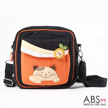 ABS貝斯貓 橘子貓 拼布小型休閒包 側肩包 (個性黑) 88-069