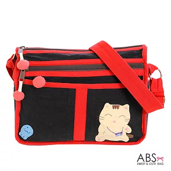 ABS貝斯貓 Smile Cat 小型多格層拼布肩背包 斜背包 (黑/紅) 88-105