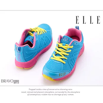 ELLE active時尚俏麗異材質混搭運動休閒鞋藍36藍色