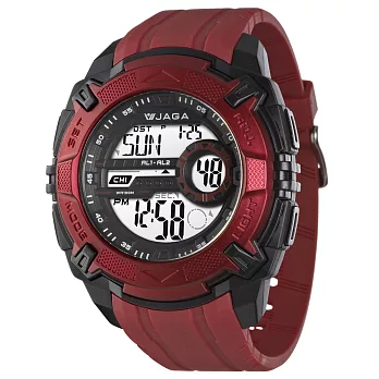 JAGA (捷卡)帥氣獨特多功能電子錶-M1077-GG(紅)
