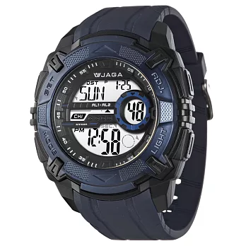 JAGA (捷卡)帥氣獨特多功能運動電子錶-M1077-AE(黑藍)
