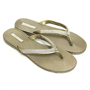 【Pretty】簡約鑽面夾腳平底拖鞋37金色