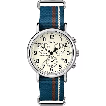 TIMEX 復古美式文學休閒腕錶-白面藍x帆布