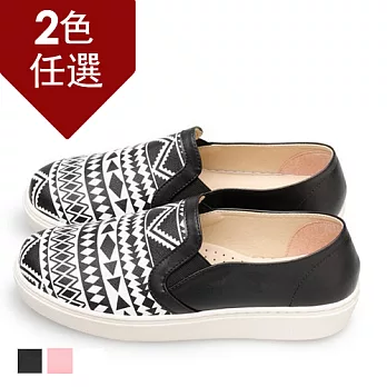 FUFA 圖騰舒適休閒懶人鞋 (FE41)-共兩色23黑