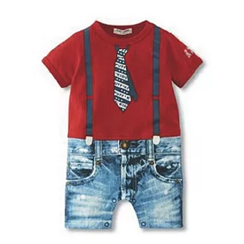 男童領結造型哈衣 帥氣款 兔裝 連身褲 平腳衣 爬服 哈衣80紅色假領帶