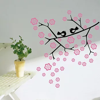 Smart Design 創意無痕壁貼◆櫻花鳥兒桃紅