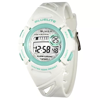 JAGA(捷卡) 炫彩耀眼多功能電子錶-387-DF(白綠)