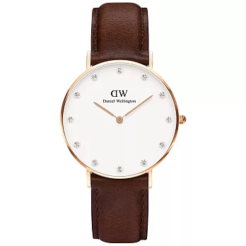 Daniel Wellington Classy 亮眼氣質女錶-玫瑰金框x咖啡