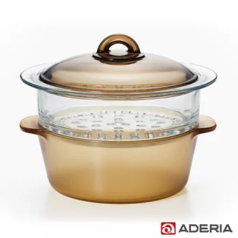 【ADERIA】日本進口雙層陶瓷塗層耐熱玻璃調理鍋2L(棕)