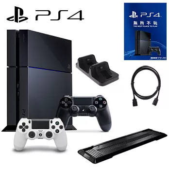 PS4 500G 單機-黑+第2支原廠手把+12個月會籍-專+送黑副廠直立架白