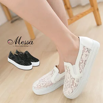【Messa米莎專櫃女鞋】MIT 清秀佳人微甜透膚蕾絲厚底樂福鞋-兩色36白色