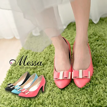 【Messa米莎專櫃女鞋】MIT 糖漾甜心雙拼色蝴蝶結內真皮中跟包鞋-三色35粉紅色