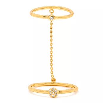 GORJANA 單顆鑽 典雅圓形鑲鑽 細緻金鍊連結設計 指節戒 雙戒指套組3號+6號