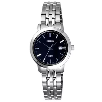 SEIKO 極簡啟動日期都會腕錶-黑X銀(女)