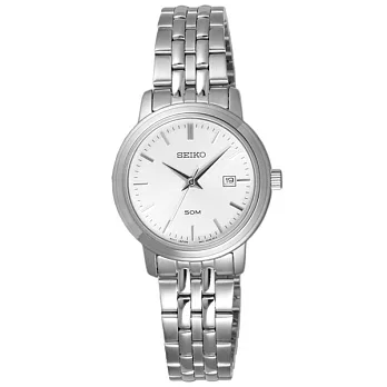 SEIKO 極簡啟動日期都會腕錶-銀(女)