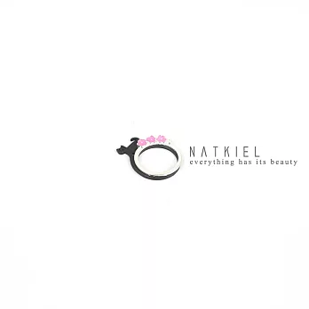 英國NATKIEL-黑貓混粉紅花朵戒指