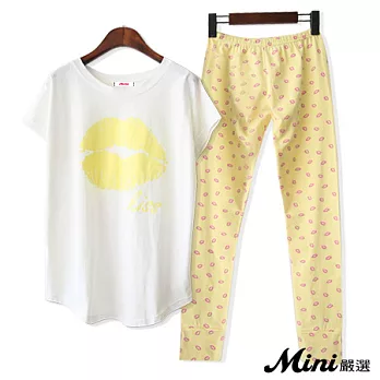 兩件式 短袖香吻印花家居服套裝 二色-Mini嚴選-FREE(黃色)