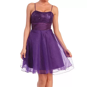 【摩達客】美國進口Landmark細肩帶紫色星閃蓬紗裙派對小禮服/洋裝(含禮盒/附絲巾)S