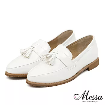 【Messa米莎專櫃女鞋】MIT 魔法學院時尚撞色質感流蘇內真皮樂福皮鞋-五色35白色