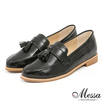 【Messa米莎專櫃女鞋】MIT 魔法學院時尚撞色質感流蘇內真皮樂福皮鞋-五色35黑色