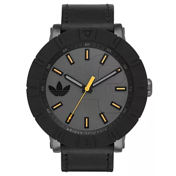 adidas 曠世潮流休閒時尚腕錶-銀框黑x咖啡皮帶