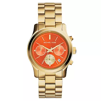 Michael Kors 和煦晨光計時三眼時尚腕錶-橘x金