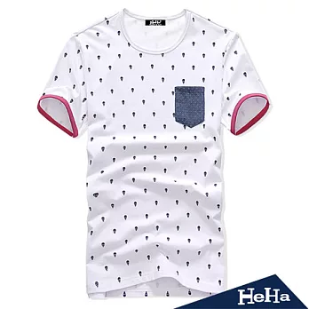 T恤 骷髏時尚拼接袖口圓領短袖上衣 二色-HeHa-XL(白色)