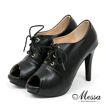 【Messa米莎專櫃女鞋】MIT 古著時刻經典綁帶魚口高跟踝靴-三色35黑色