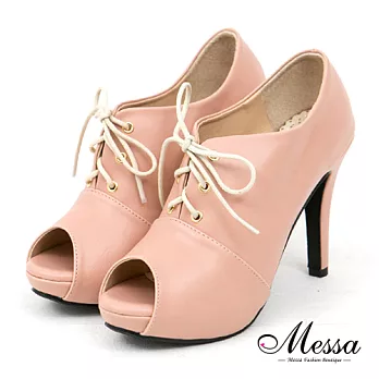 【Messa米莎專櫃女鞋】MIT 古著時刻經典綁帶魚口高跟踝靴-三色35粉紅色