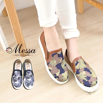 【Messa米莎專櫃女鞋】MIT 女孩時代柔軟舒適迷彩軍風厚底懶人鞋-三色36藍色