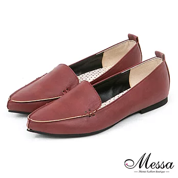 【Messa米莎專櫃女鞋】MIT 雅痞時尚柔軟舒適內真皮尖頭樂福鞋-兩色35紅色