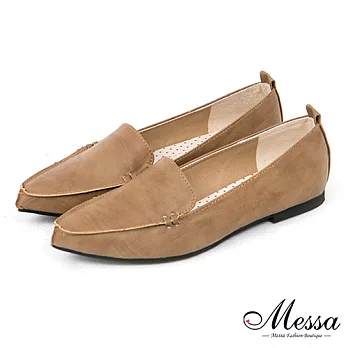 【Messa米莎專櫃女鞋】MIT 雅痞時尚柔軟舒適內真皮尖頭樂福鞋-兩色35可可色