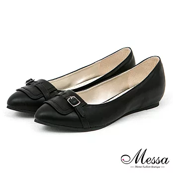【Messa米莎專櫃女鞋】MIT 簡約格調古著風內真皮尖頭內增高包鞋-兩色35黑色