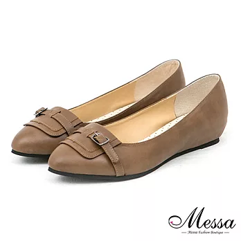 【Messa米莎專櫃女鞋】MIT 簡約格調古著風內真皮尖頭內增高包鞋-兩色35棕色