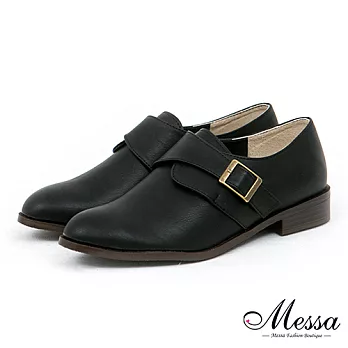 【Messa米莎專櫃女鞋】MIT 俐落感率性側扣內真皮紳士低跟包鞋-二色35黑色