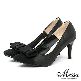【Messa米莎專櫃女鞋】MIT 典雅品味小香格紋優美撞色內真皮尖頭高跟包鞋-兩色35黑色