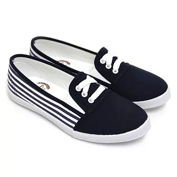 【Pretty】海軍條紋風簡約設計綁帶帆布鞋23藍色