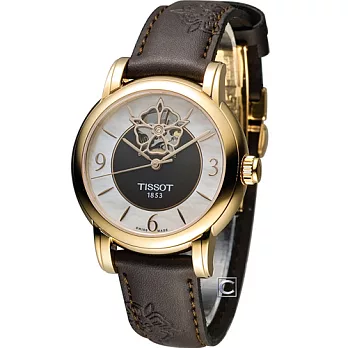 天梭 TISSOT Lady Heart 瑰麗藝術鏤空機械腕錶 T0502073711704 咖啡x玫瑰金色
